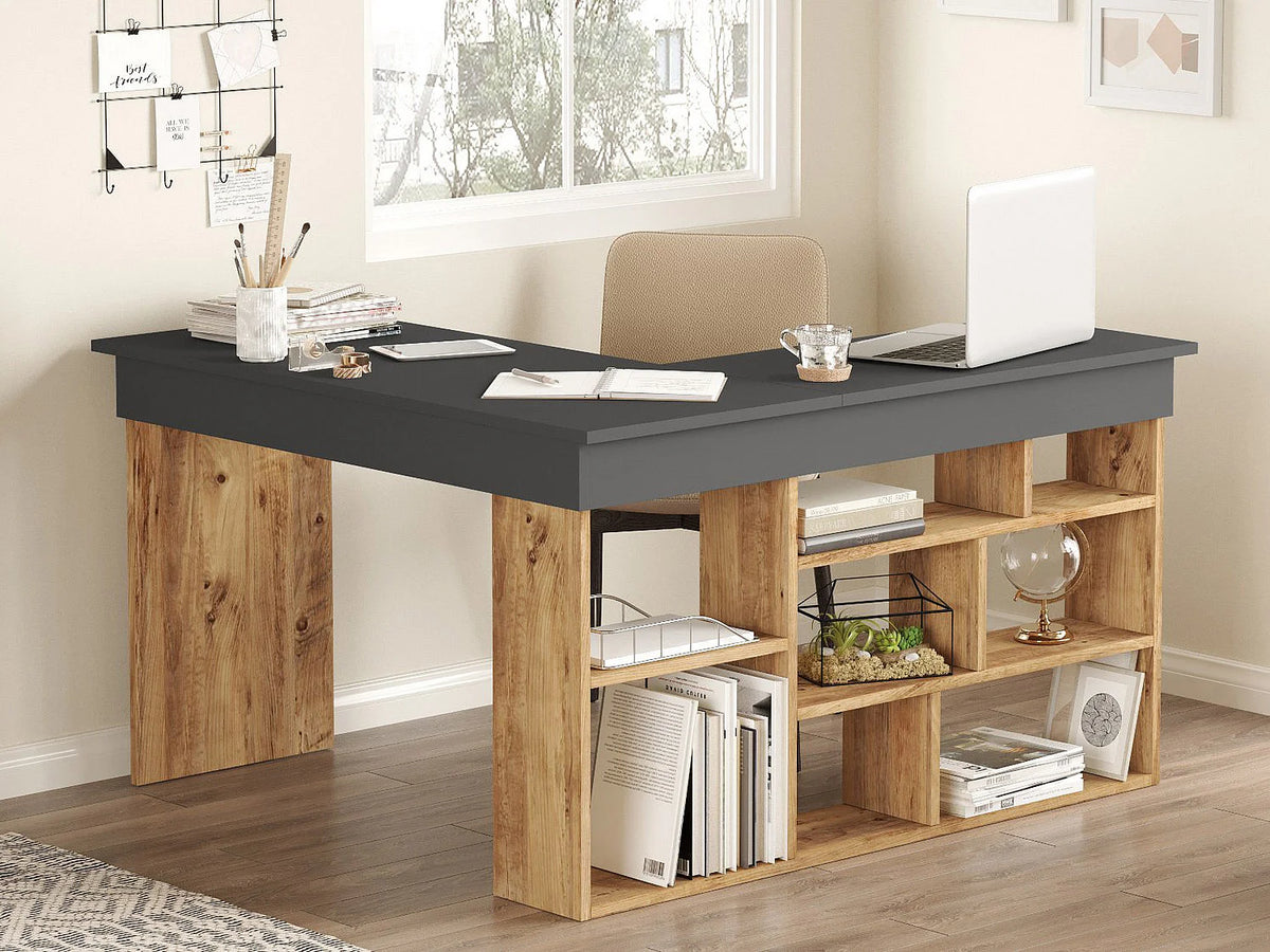 LILEUL Bureau d'Angle avec Rangements 129x120 cm
