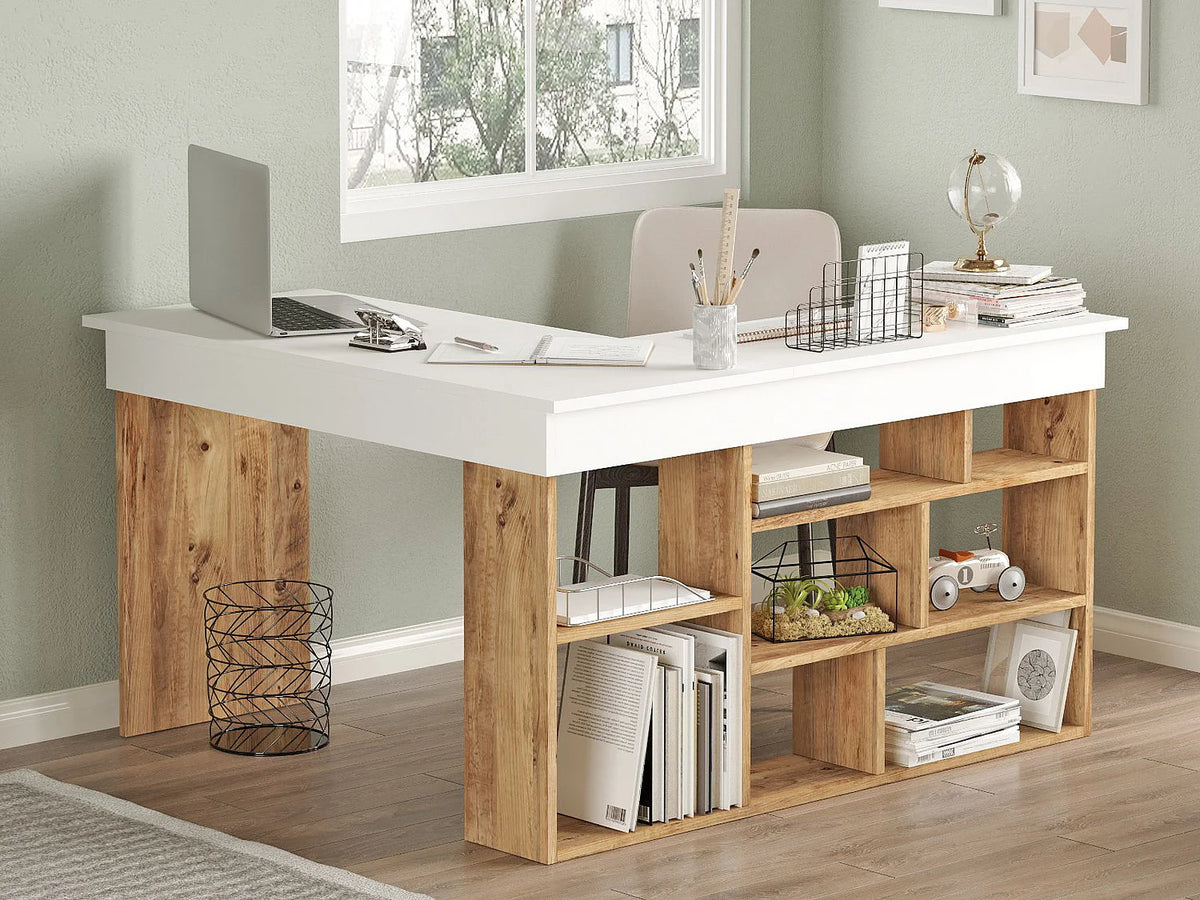 LILEUL Bureau d'Angle avec Rangements 129x120 cm