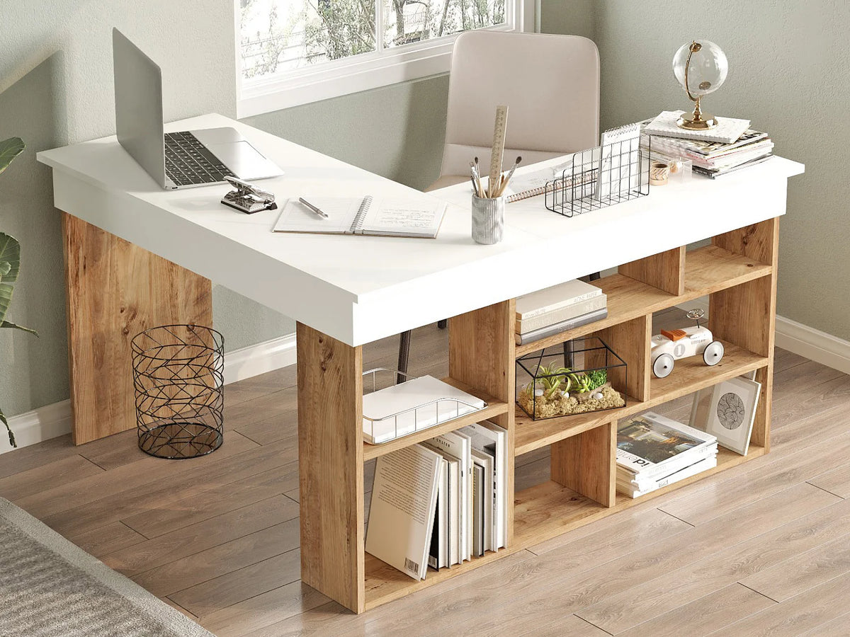 LILEUL Bureau d'Angle avec Rangements 129x120 cm