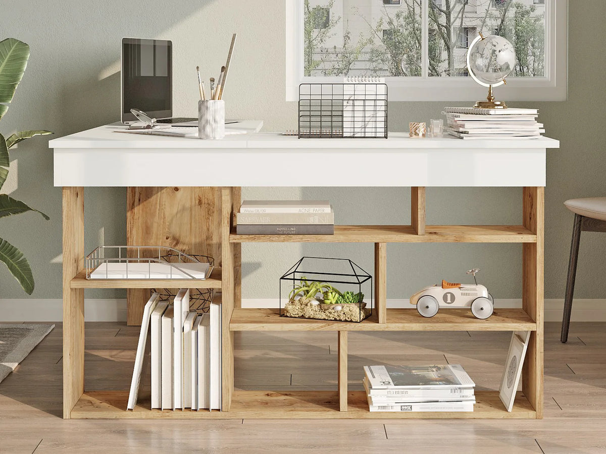 LILEUL Bureau d'Angle avec Rangements 129x120 cm