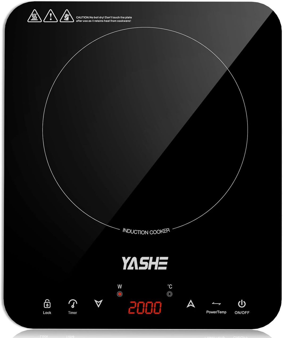Plaque à Induction Portable Vitrocéramique 2000W 28x33 cm