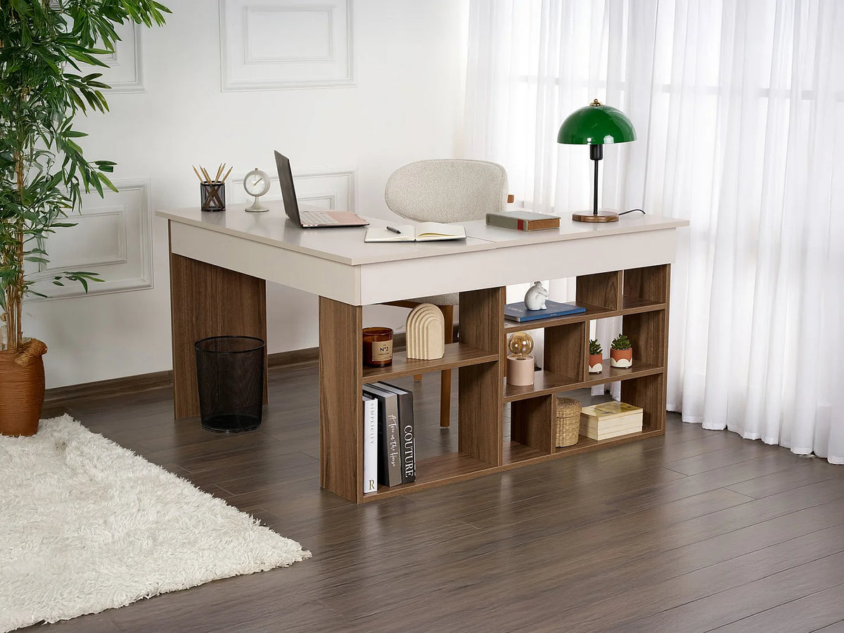 LILEUL Bureau d'Angle avec Rangements 129x120 cm