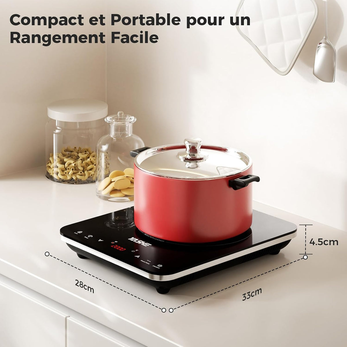 Plaque à Induction Portable Vitrocéramique 2000W 28x33 cm