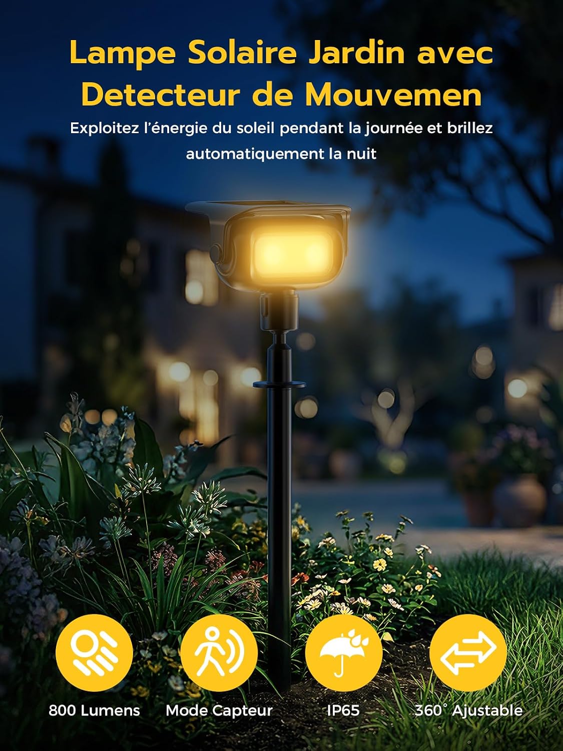 Spots Solaires Extérieurs LED avec Détecteur de Mouvement Blanc Chaud