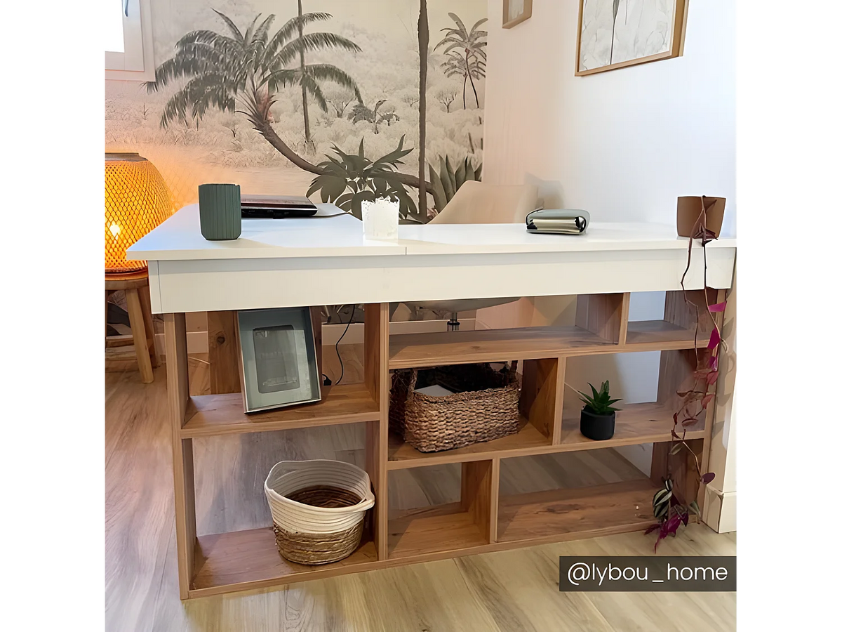 LILEUL Bureau d'Angle avec Rangements 129x120 cm