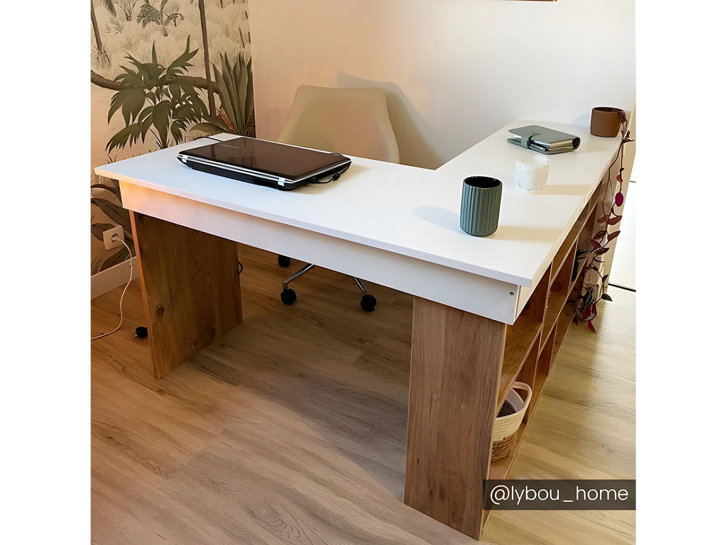 LILEUL Bureau d'Angle avec Rangements 129x120 cm