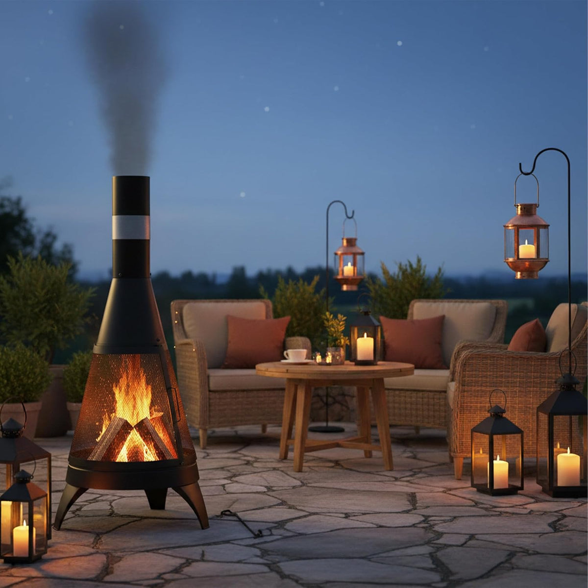 Cheminée de Terrasse en Acier avec Pare-Étincelles 120x47 cm