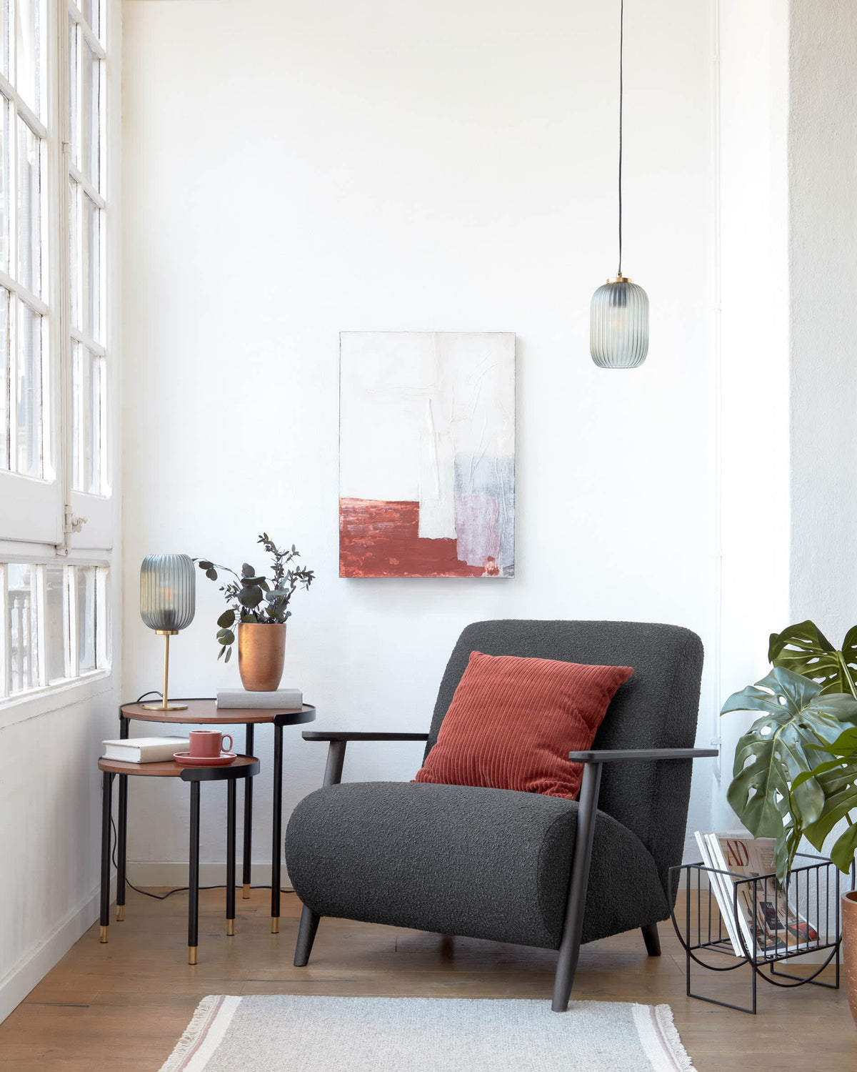 Hestia Suspension en Métal et Verre Gris