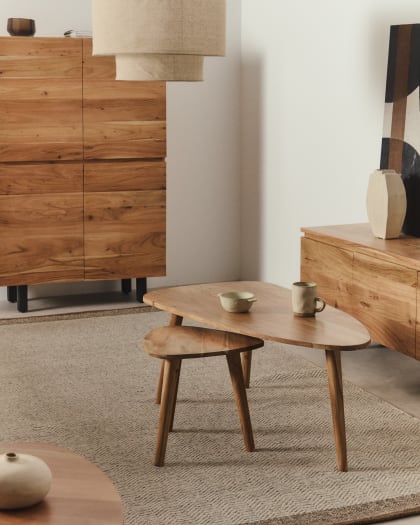 Tavine Table Basse en Bois d’Acacia et Acier Ø 49 cm