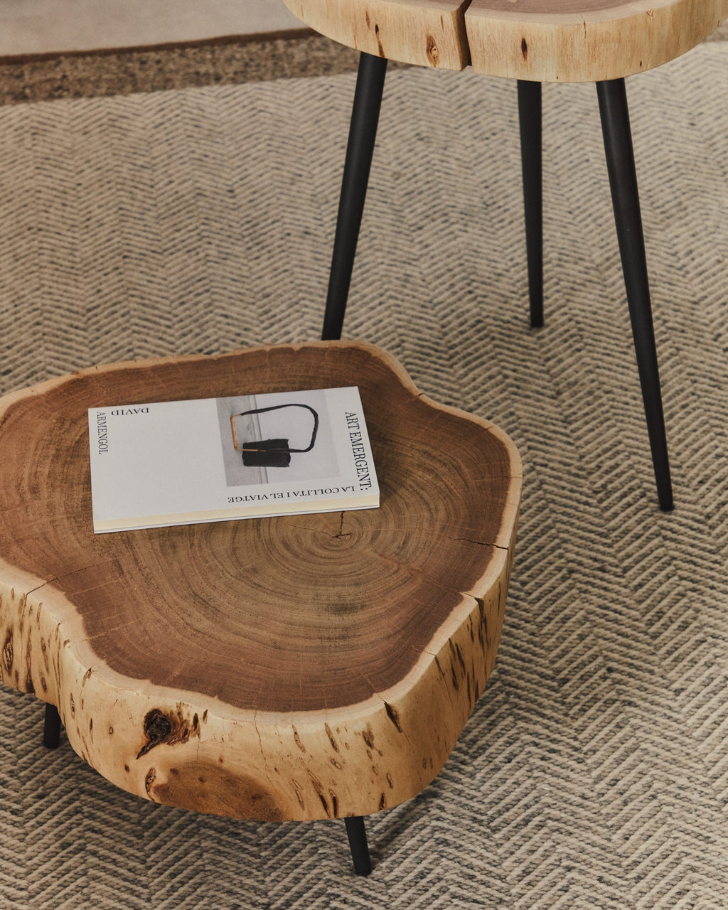 Tavine Table Basse en Bois d’Acacia et Acier Ø 49 cm