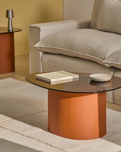Olir Table Basse en Verre Trempé et Acier 140x80 cm