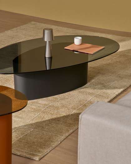 Olir Table Basse en Verre Trempé et Acier 140x80 cm