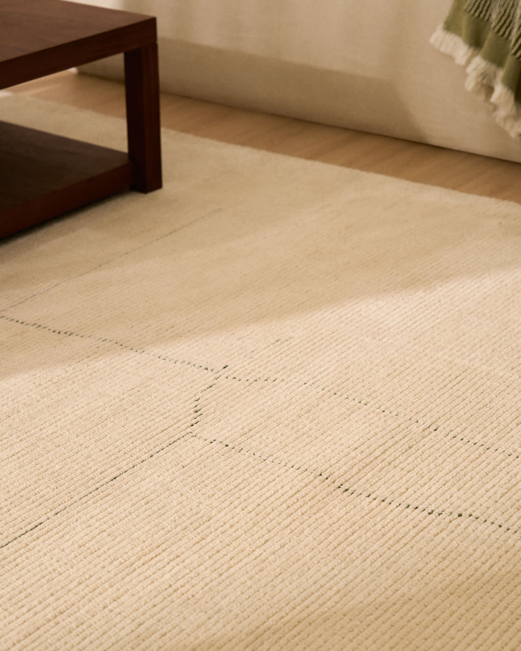 Lisdan Tapis en Tissu Écru et Vert 160 x 230 cm