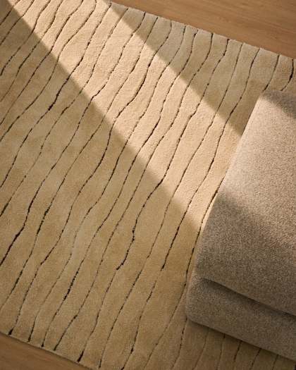 Lisdan Tapis en Tissu Écru et Vert 160 x 230 cm