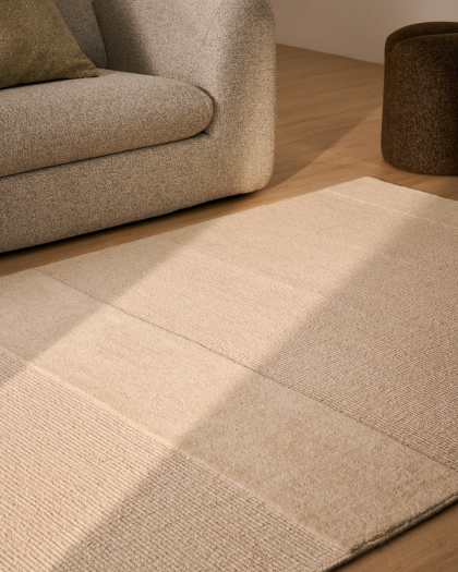 Lisdan Tapis en Tissu Écru et Vert 160 x 230 cm