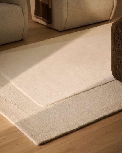 Lisdan Tapis en Tissu Écru et Vert 160 x 230 cm