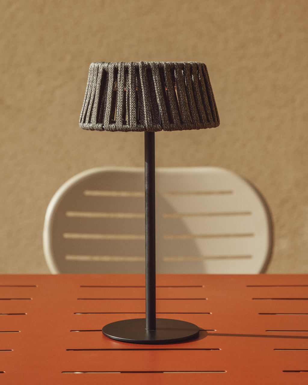 Aldet Lampe de Table Solaire d’Extérieur en Corde et Métal 16x30 cm