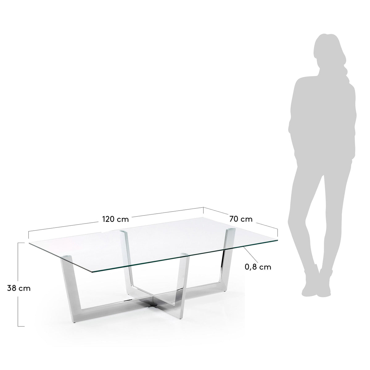 Plam Table Basse en Verre Trempé et Acier 120x70 cm