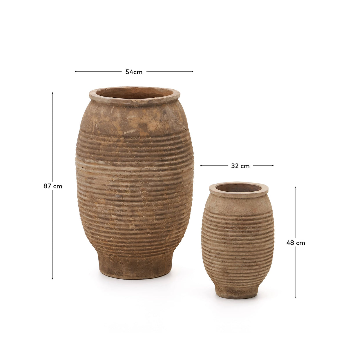 Llonga Ensemble 2 Pots de Fleurs en Terre Cuite Finition Naturelle Ø 54 / Ø 32 cm