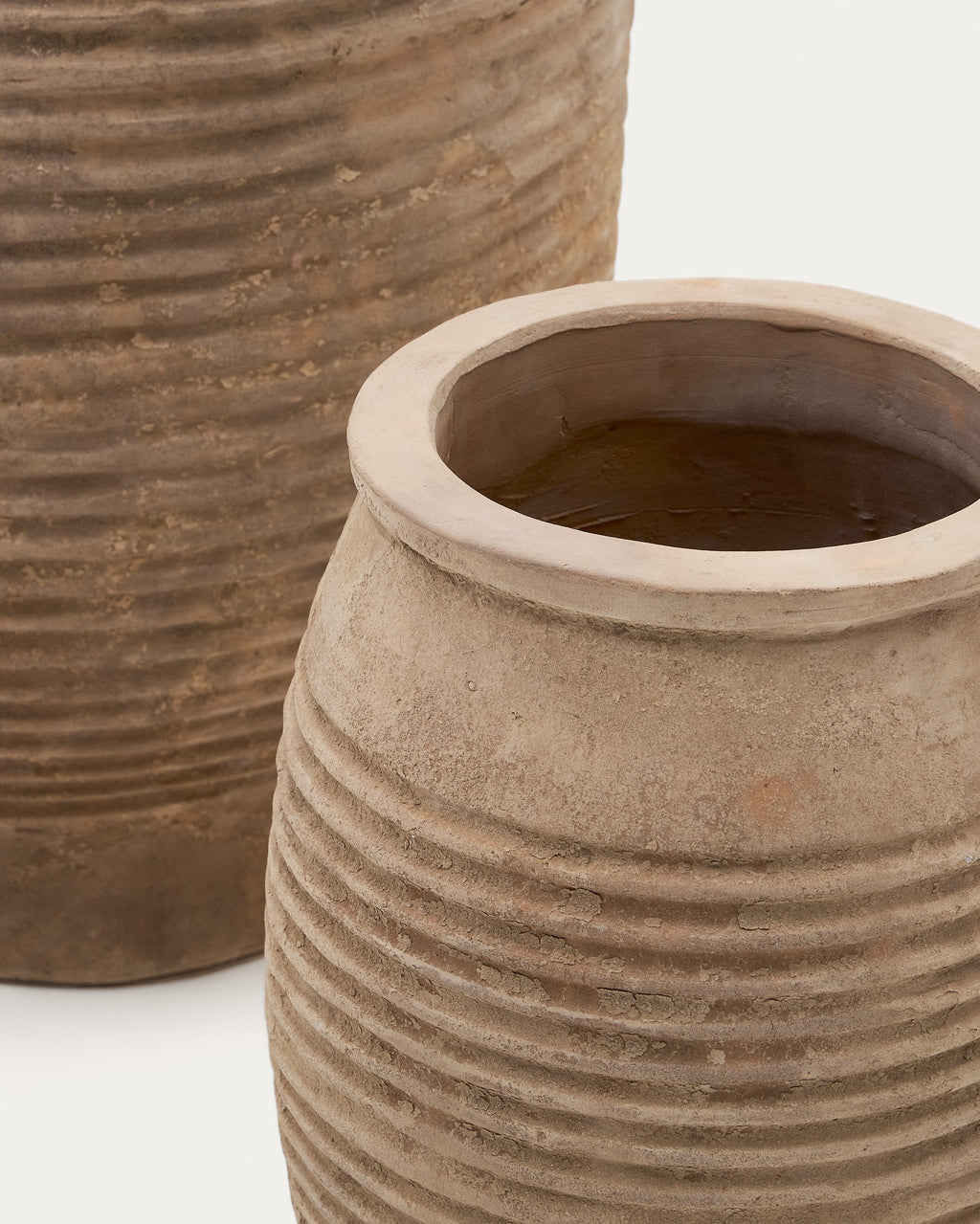 Llonga Ensemble 2 Pots de Fleurs en Terre Cuite Finition Naturelle Ø 54 / Ø 32 cm