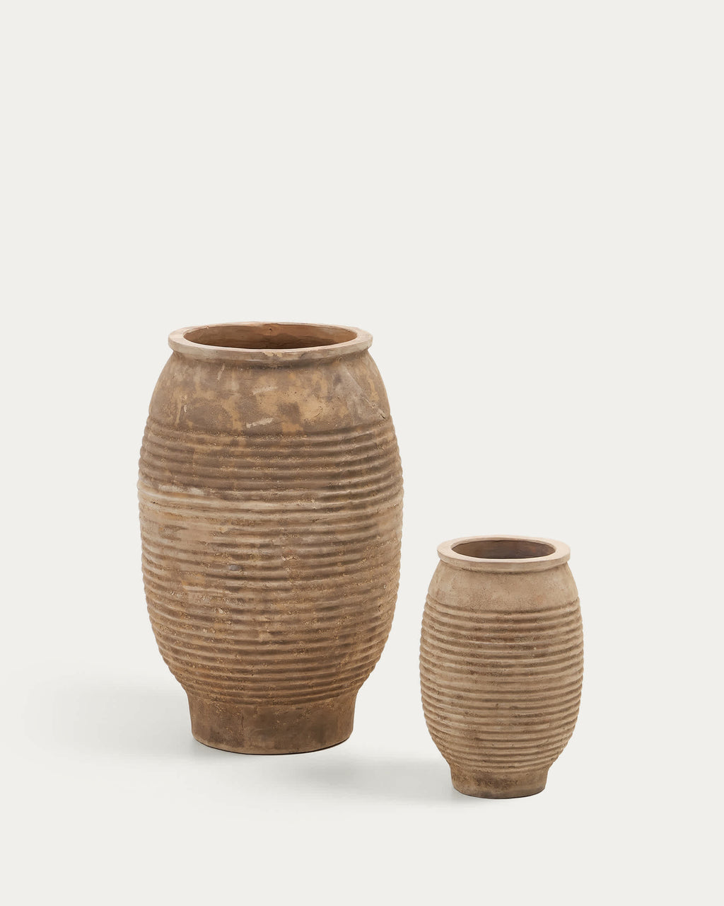 Llonga Ensemble 2 Pots de Fleurs en Terre Cuite Finition Naturelle Ø 54 / Ø 32 cm