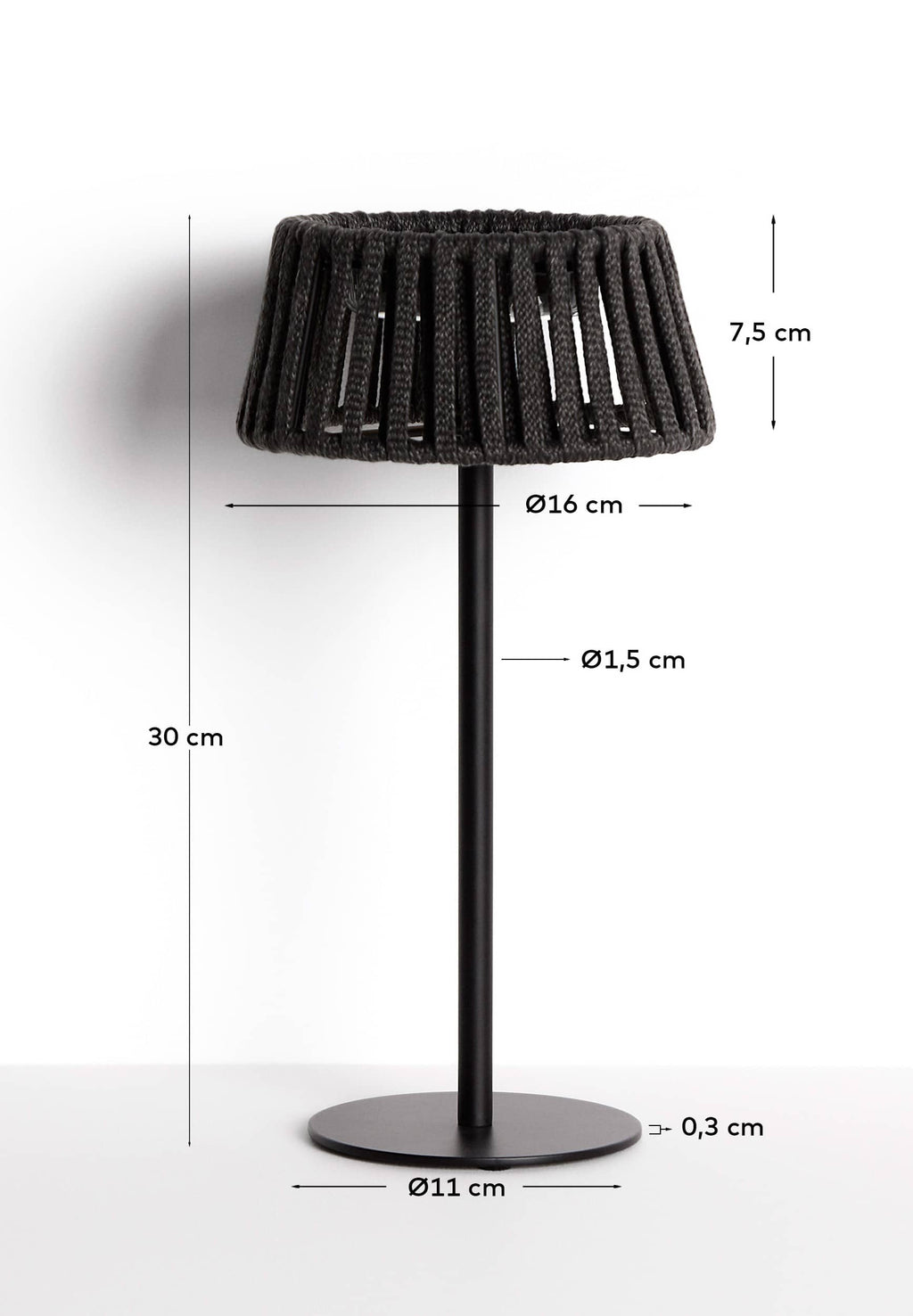 Aldet Lampe de Table Solaire d’Extérieur en Corde et Métal 16x30 cm