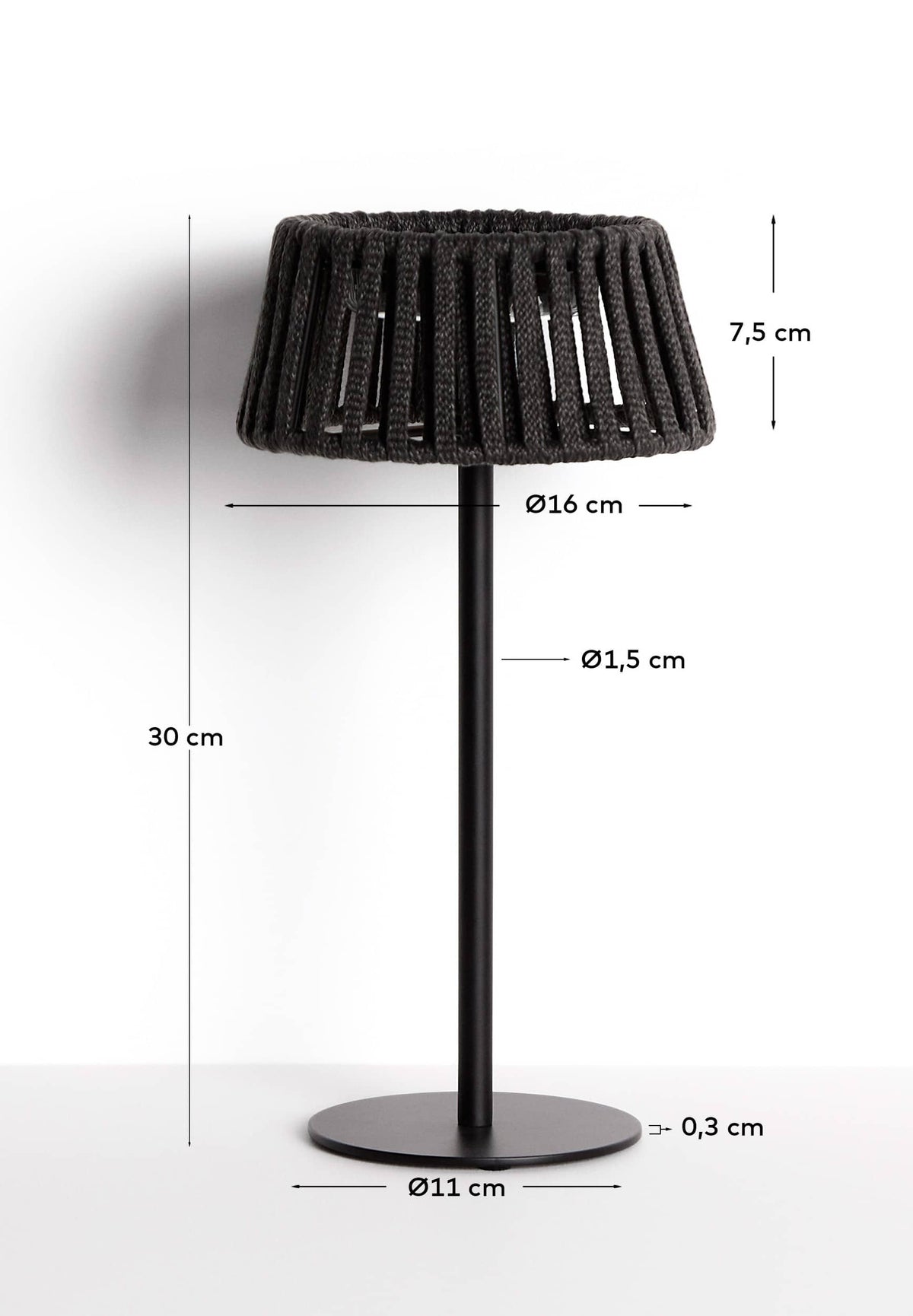 Aldet Lampe de Table Solaire d’Extérieur en Corde et Métal 16x30 cm