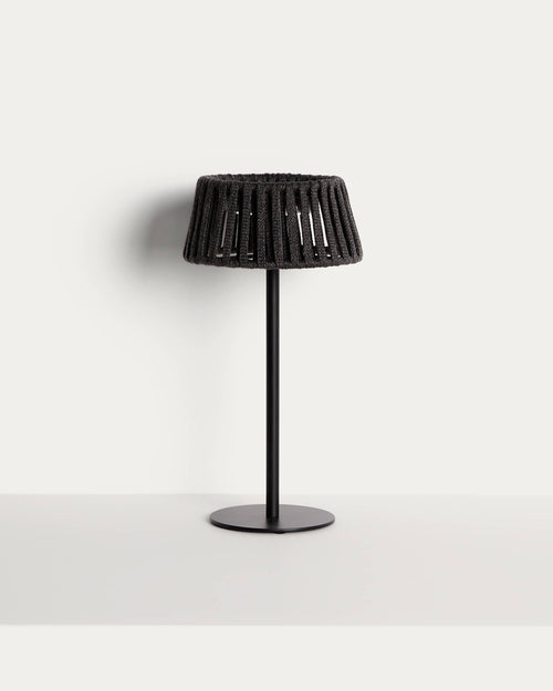 Aldet Lampe de Table Solaire d’Extérieur en Corde et Métal 16x30 cm