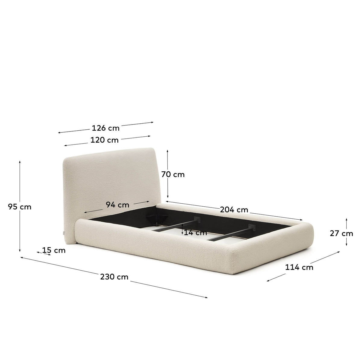 Martina Lit Déhoussable en Tissu Effet Bouclette 90 x 200 cm