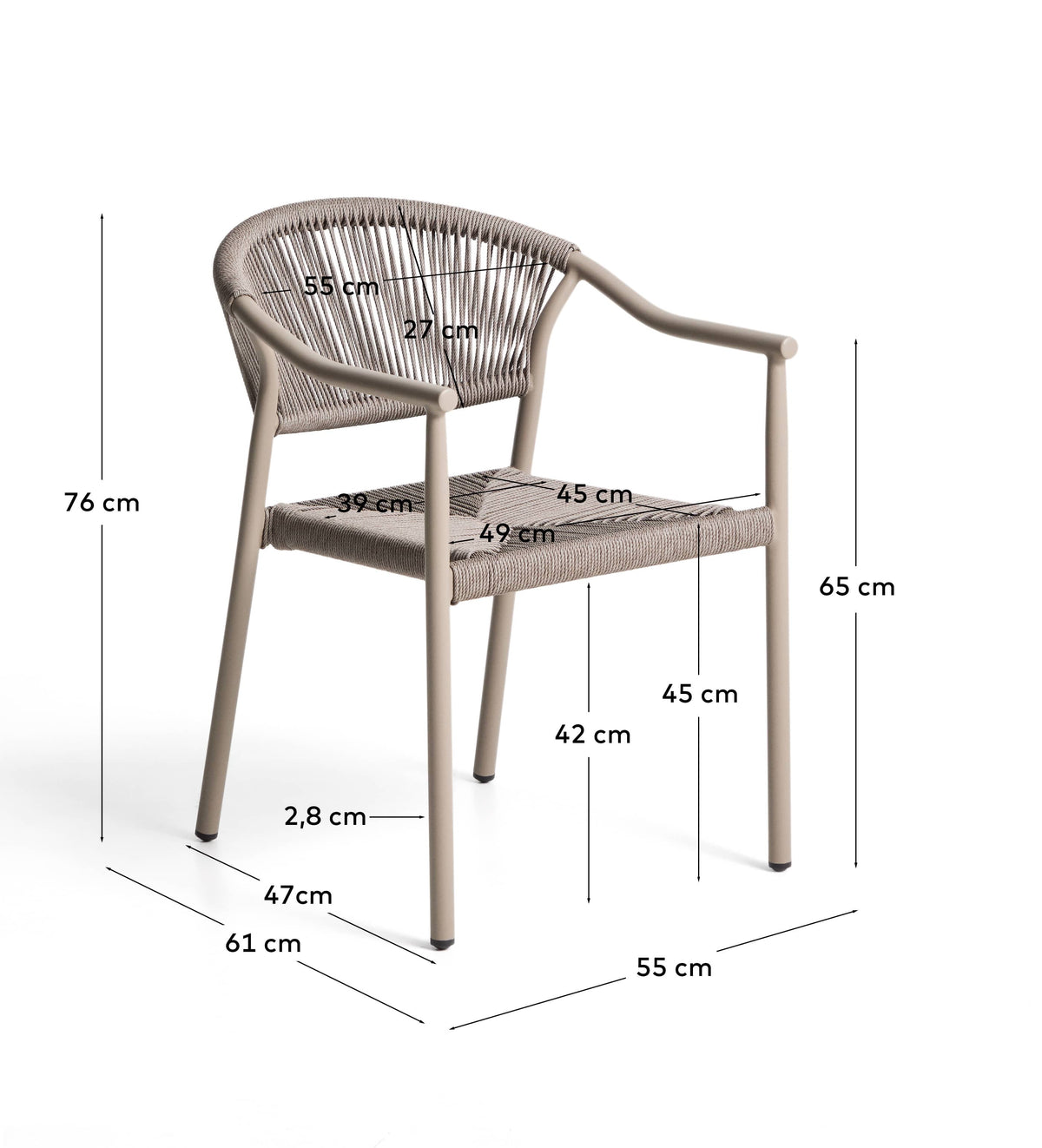 Livadia Chaise Empilable d'Extérieur en Aluminium et Corde