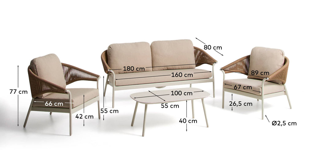 Zuara Ensemble Canapé 3 Places Fauteuils et Table d'Extérieur