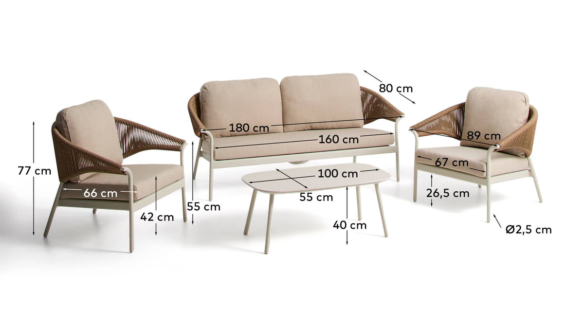Zuara Ensemble Canapé 3 Places Fauteuils et Table d'Extérieur