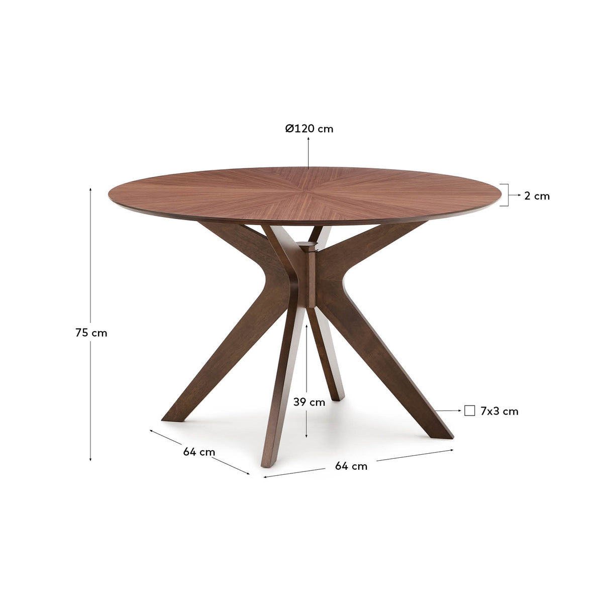 Naanim Table Ronde en Placage de Noyer Ø 120 cm