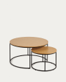 Yoana Ensemble 2 Tables d'Appoint Gigognes en Bois et Métal Ø 80 cm / Ø 50 cm