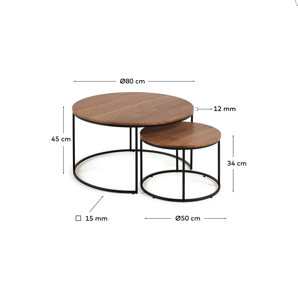 Yoana Ensemble 2 Tables d'Appoint Gigognes en Bois et Métal Ø 80 cm / Ø 50 cm