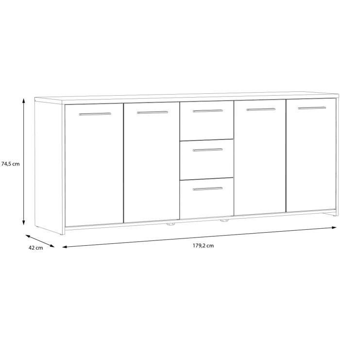 Buffet Contemporain 4 Portes 3 Tiroirs 179x42 cm