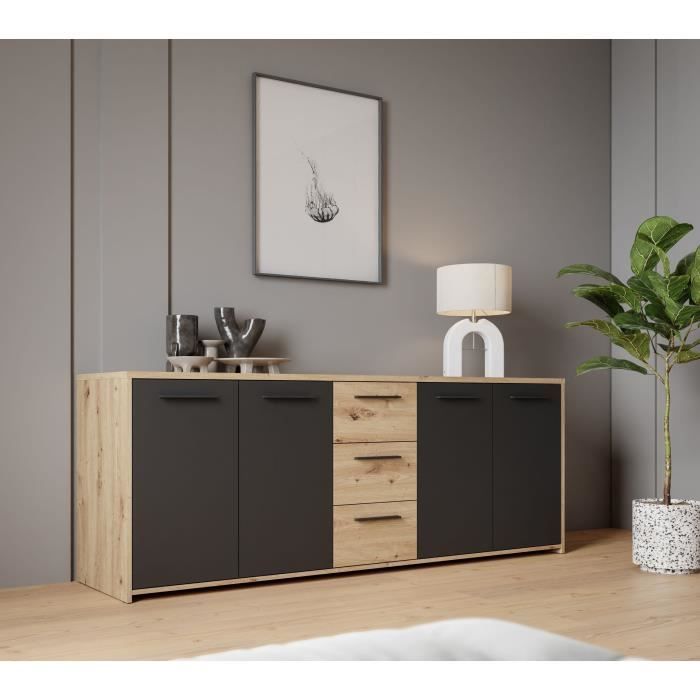 Buffet Contemporain 4 Portes 3 Tiroirs 179x42 cm