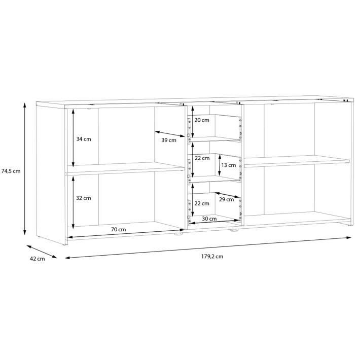 Buffet Contemporain 4 Portes 3 Tiroirs 179x42 cm