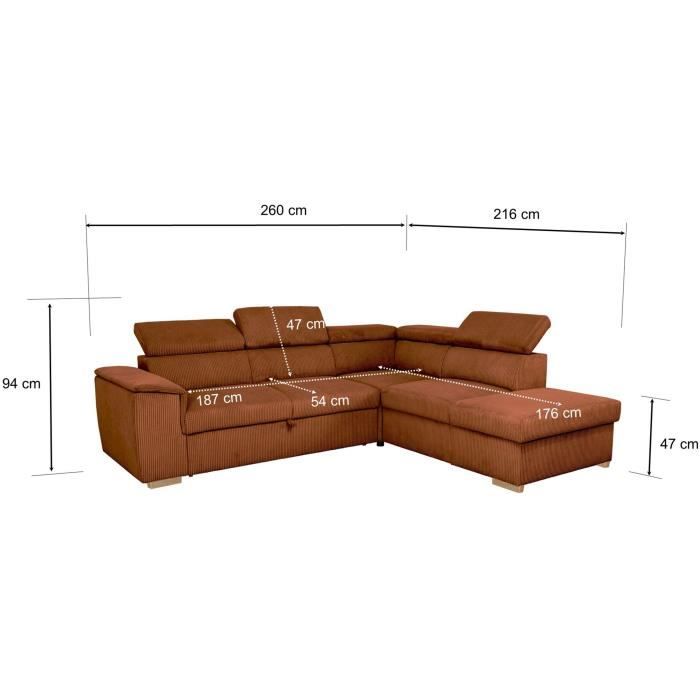Canapé d'Angle Convertible Réversible 5 Places 260x216 cm