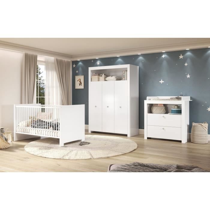 Chambre Bébé Trio Lit 70x140 cm Commode à Langer Armoire