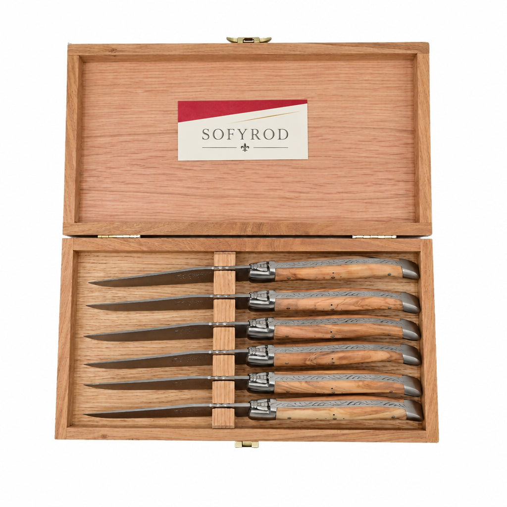 Coffret 6 Couteaux de Table en Bois d'Olivier