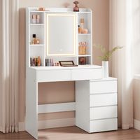 Coiffeuse Contemporaine avec Miroir LED 6 Tiroirs 118x40 cm