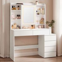 Coiffeuse Contemporaine avec Miroir LED 6 Tiroirs 118x40 cm