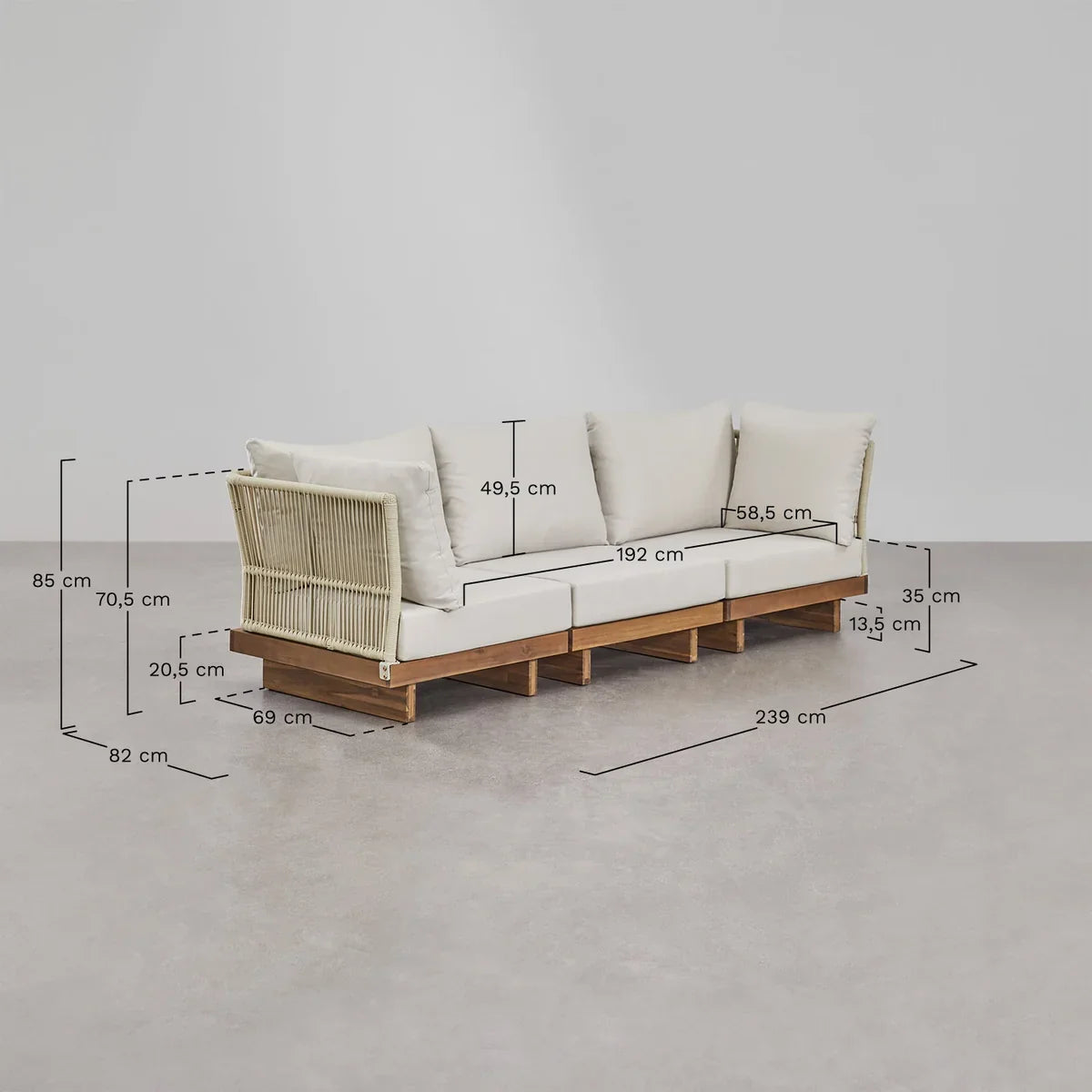 Dailin Ensemble Salon Modulaire 3 Pièces Bois d'Acacia