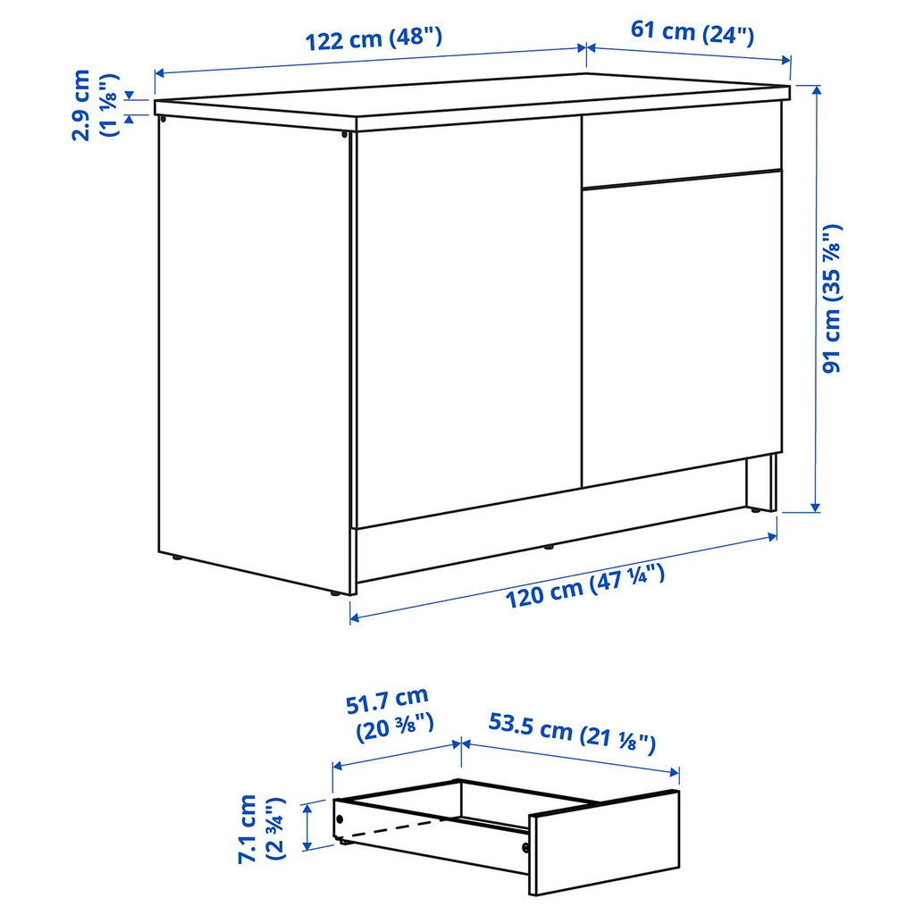 KNOXHULT Élément Bas Portes et Tiroir 120 cm