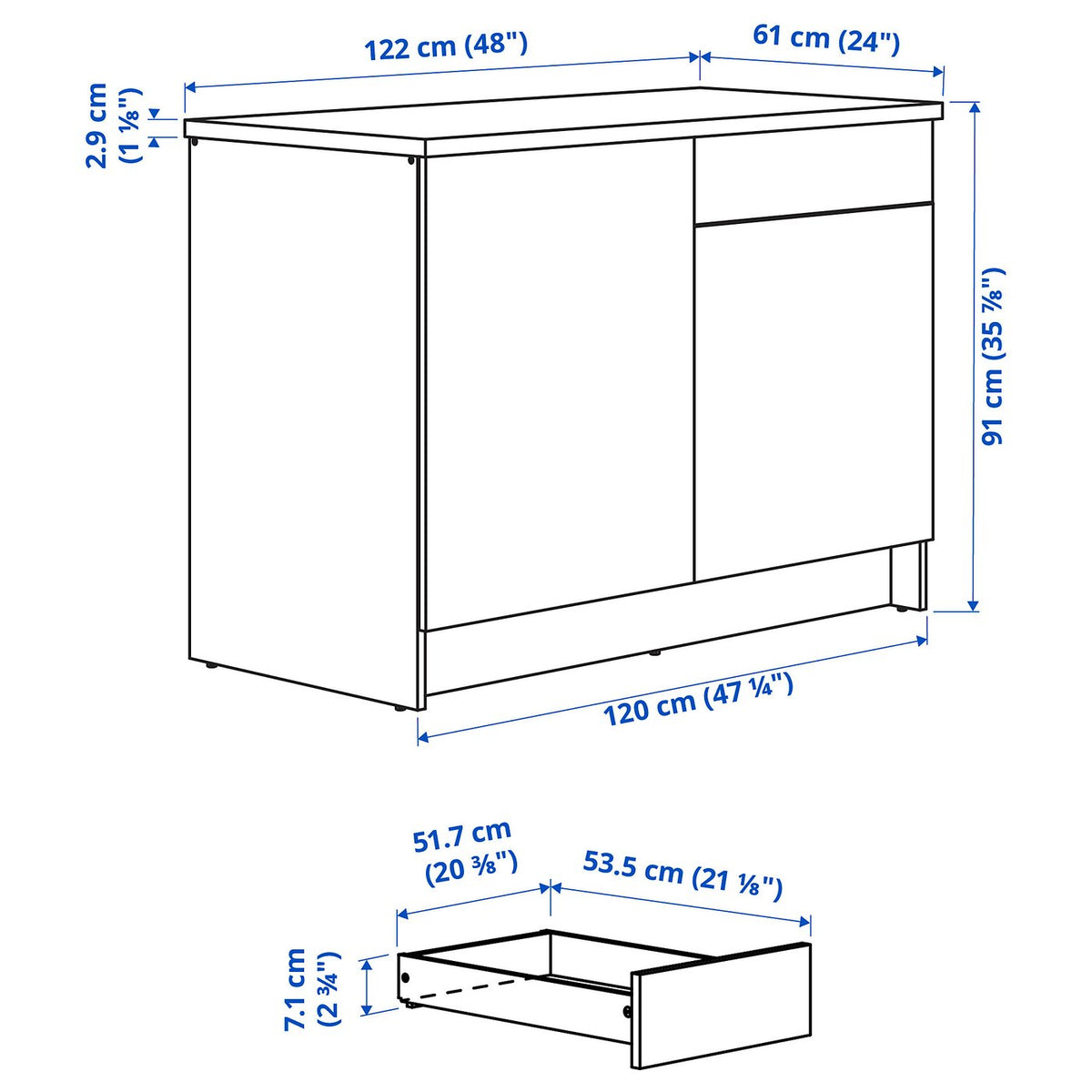 KNOXHULT Élément Bas Portes et Tiroir 120 cm