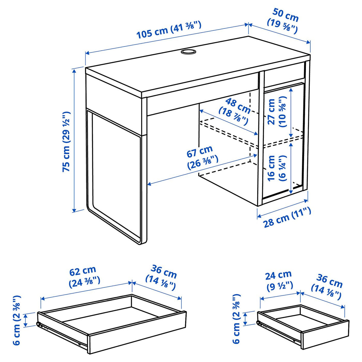 MICKE Bureau 105x50 cm