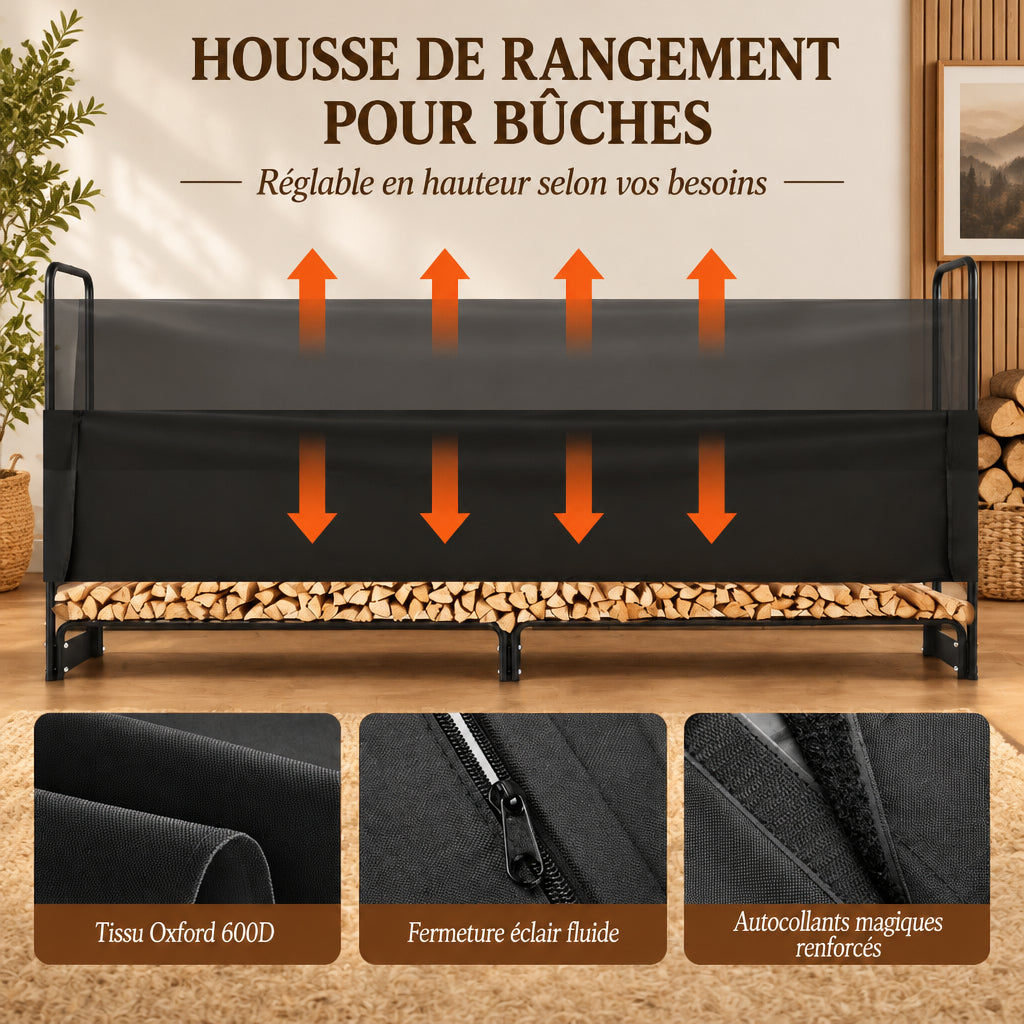 Support à Bois de Chauffage avec Housse 259x36x117 cm