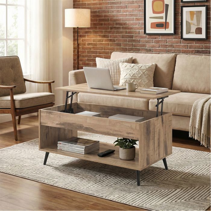 Table Basse Relevable avec Rangement 100x50 cm
