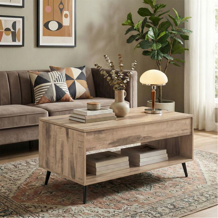 Table Basse Relevable avec Rangement 100x50 cm